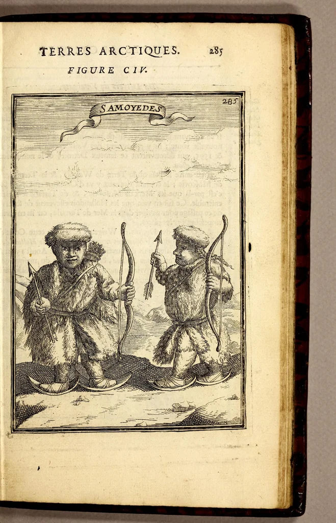 An illustration from Description de l'univers, : contenant les differents systêmes du monde, les cartes generales & particulieres de la geographie ancienne & moderne : les plans & les profils des principales villes & des autres lieux plus considerables de la terre ; avec les portraits des souverains qui y commandent, leurs blasons, titres & livrées : et les mœurs, religions, gouvernemens & divers habillemens de chaque nation. Dediee au roy., 1683, leaf 317