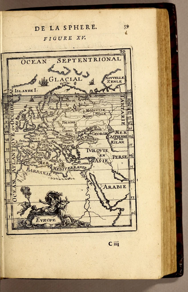An illustration from Description de l'univers, : contenant les differents systêmes du monde, les cartes generales & particulieres de la geographie ancienne & moderne : les plans & les profils des principales villes & des autres lieux plus considerables de la terre ; avec les portraits des souverains qui y commandent, leurs blasons, titres & livrées : et les mœurs, religions, gouvernemens & divers habillemens de chaque nation. Dediee au roy., 1683, leaf 69