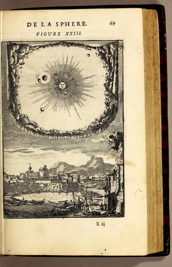 An illustration from Description de l'univers, : contenant les differents systêmes du monde, les cartes generales & particulieres de la geographie ancienne & moderne : les plans & les profils des principales villes & des autres lieux plus considerables de la terre ; avec les portraits des souverains qui y commandent, leurs blasons, titres & livrées : et les mœurs, religions, gouvernemens & divers habillemens de chaque nation. Dediee au roy., 1683, leaf 99