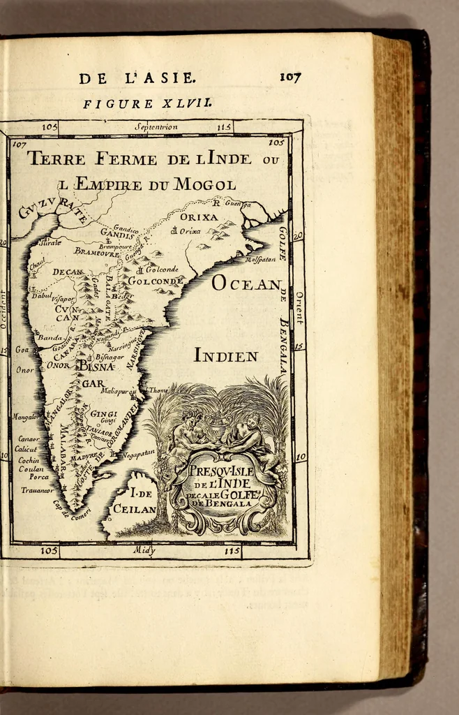 An illustration from Description de l'univers, : contenant les differents systêmes du monde, les cartes generales & particulieres de la geographie ancienne & moderne : les plans & les profils des principales villes & des autres lieux plus considerables de la terre ; avec les portraits des souverains qui y commandent, leurs blasons, titres & livrées : et les mœurs, religions, gouvernemens & divers habillemens de chaque nation. Dediee au roy., 1683, leaf 123