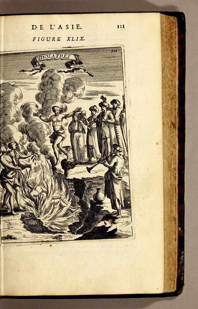 An illustration from Description de l'univers, : contenant les differents systêmes du monde, les cartes generales & particulieres de la geographie ancienne & moderne : les plans & les profils des principales villes & des autres lieux plus considerables de la terre ; avec les portraits des souverains qui y commandent, leurs blasons, titres & livrées : et les mœurs, religions, gouvernemens & divers habillemens de chaque nation. Dediee au roy., 1683, leaf 127