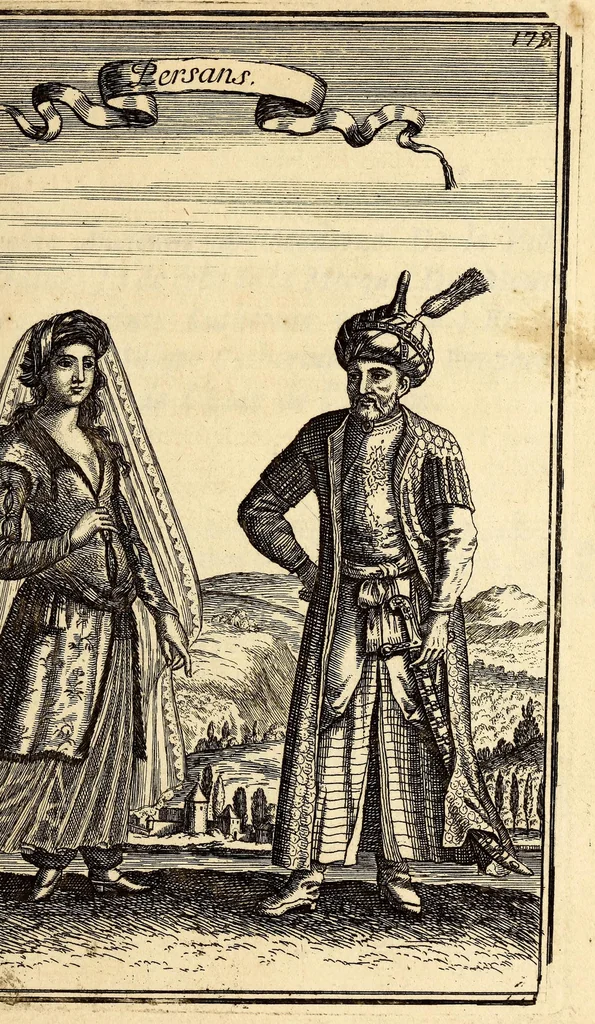 An illustration from Description de l'univers, : contenant les differents systêmes du monde, les cartes generales & particulieres de la geographie ancienne & moderne : les plans & les profils des principales villes & des autres lieux plus considerables de la terre ; avec les portraits des souverains qui y commandent, leurs blasons, titres & livrées : et les mœurs, religions, gouvernemens & divers habillemens de chaque nation. Dediee au roy., 1683, leaf 195
