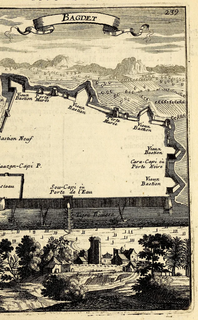 An illustration from Description de l'univers, : contenant les differents systêmes du monde, les cartes generales & particulieres de la geographie ancienne & moderne : les plans & les profils des principales villes & des autres lieux plus considerables de la terre ; avec les portraits des souverains qui y commandent, leurs blasons, titres & livrées : et les mœurs, religions, gouvernemens & divers habillemens de chaque nation. Dediee au roy., 1683, leaf 255