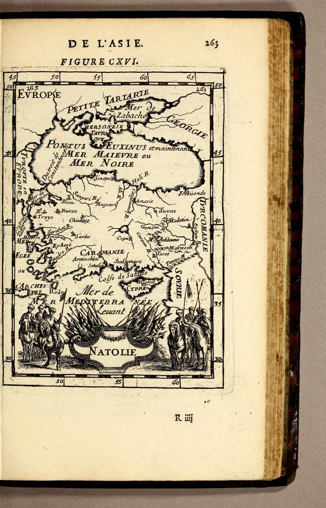 An illustration from Description de l'univers, : contenant les differents systêmes du monde, les cartes generales & particulieres de la geographie ancienne & moderne : les plans & les profils des principales villes & des autres lieux plus considerables de la terre ; avec les portraits des souverains qui y commandent, leurs blasons, titres & livrées : et les mœurs, religions, gouvernemens & divers habillemens de chaque nation. Dediee au roy., 1683, leaf 279