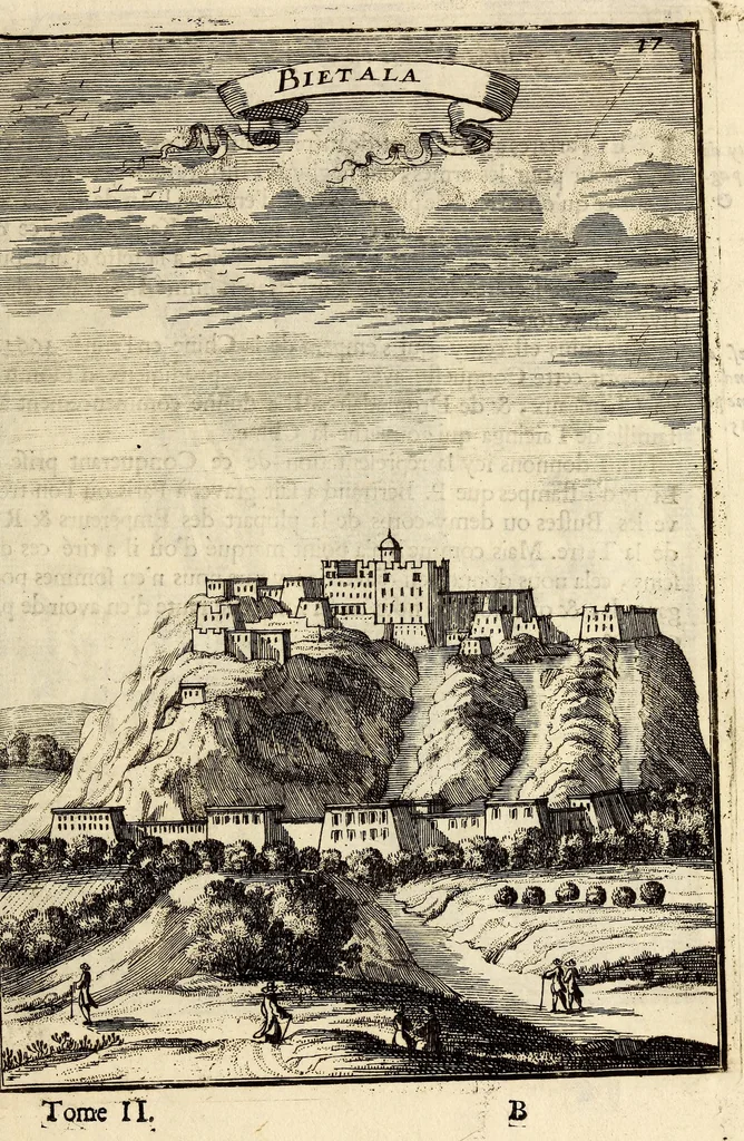 An illustration from Description de l'univers, : contenant les differents systêmes du monde, les cartes generales & particulieres de la geographie ancienne & moderne : les plans & les profils des principales villes & des autres lieux plus considerables de la terre ; avec les portraits des souverains qui y commandent, leurs blasons, titres & livrées : et les mœurs, religions, gouvernemens & divers habillemens de chaque nation. Dediee au roy., 1683, leaf 33