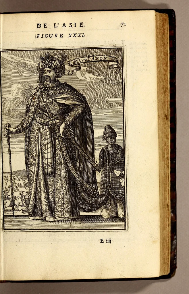An illustration from Description de l'univers, : contenant les differents systêmes du monde, les cartes generales & particulieres de la geographie ancienne & moderne : les plans & les profils des principales villes & des autres lieux plus considerables de la terre ; avec les portraits des souverains qui y commandent, leurs blasons, titres & livrées : et les mœurs, religions, gouvernemens & divers habillemens de chaque nation. Dediee au roy., 1683, leaf 87