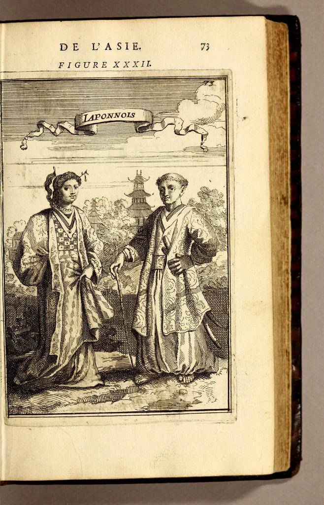 An illustration from Description de l'univers, : contenant les differents systêmes du monde, les cartes generales & particulieres de la geographie ancienne & moderne : les plans & les profils des principales villes & des autres lieux plus considerables de la terre ; avec les portraits des souverains qui y commandent, leurs blasons, titres & livrées : et les mœurs, religions, gouvernemens & divers habillemens de chaque nation. Dediee au roy., 1683, leaf 89