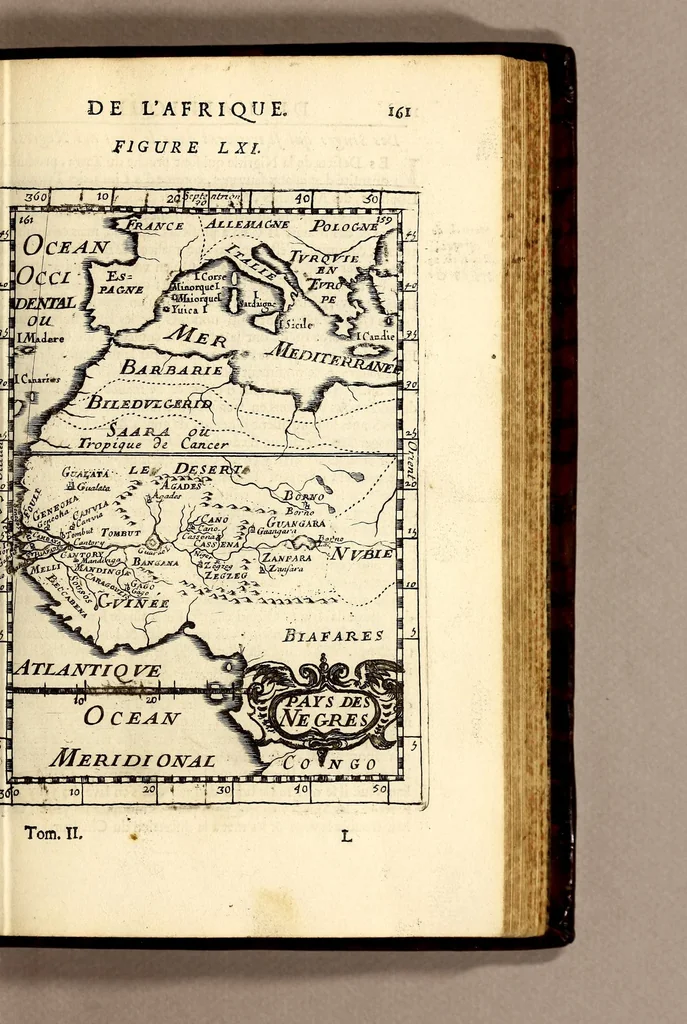 An illustration from Description de l'univers, : contenant les differents systêmes du monde, les cartes generales & particulieres de la geographie ancienne & moderne : les plans & les profils des principales villes & des autres lieux plus considerables de la terre ; avec les portraits des souverains qui y commandent, leurs blasons, titres & livrées : et les mœurs, religions, gouvernemens & divers habillemens de chaque nation. Dediee au roy., 1683, leaf 177