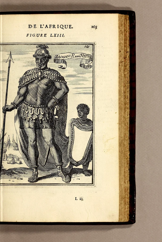An illustration from Description de l'univers, : contenant les differents systêmes du monde, les cartes generales & particulieres de la geographie ancienne & moderne : les plans & les profils des principales villes & des autres lieux plus considerables de la terre ; avec les portraits des souverains qui y commandent, leurs blasons, titres & livrées : et les mœurs, religions, gouvernemens & divers habillemens de chaque nation. Dediee au roy., 1683, leaf 181