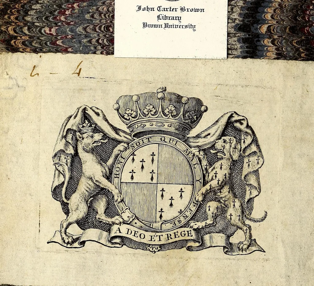 An illustration from Description de l'univers, : contenant les differents systêmes du monde, les cartes generales & particulieres de la geographie ancienne & moderne : les plans & les profils des principales villes & des autres lieux plus considerables de la terre ; avec les portraits des souverains qui y commandent, leurs blasons, titres & livrées : et les mœurs, religions, gouvernemens & divers habillemens de chaque nation. Dediee au roy., 1683, leaf 2