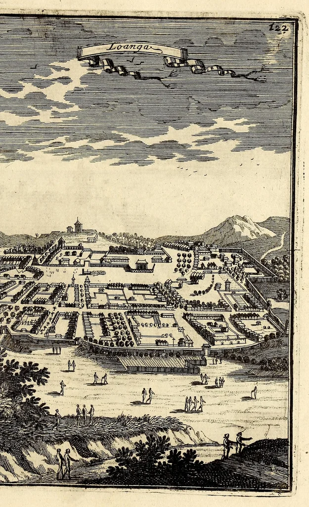 An illustration from Description de l'univers, : contenant les differents systêmes du monde, les cartes generales & particulieres de la geographie ancienne & moderne : les plans & les profils des principales villes & des autres lieux plus considerables de la terre ; avec les portraits des souverains qui y commandent, leurs blasons, titres & livrées : et les mœurs, religions, gouvernemens & divers habillemens de chaque nation. Dediee au roy., 1683, leaf 285