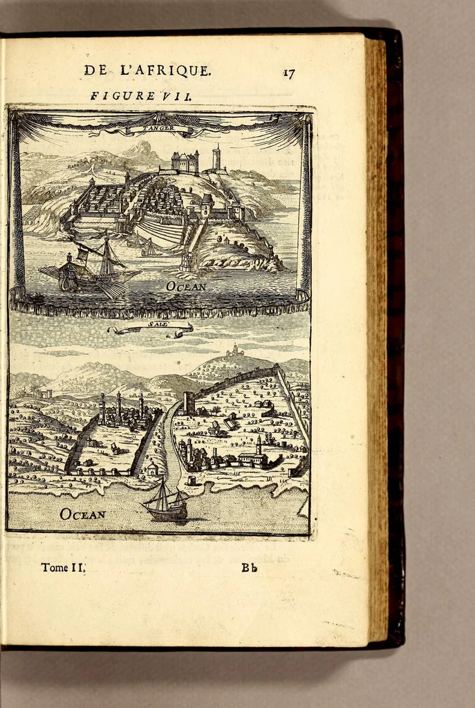 An illustration from Description de l'univers, : contenant les differents systêmes du monde, les cartes generales & particulieres de la geographie ancienne & moderne : les plans & les profils des principales villes & des autres lieux plus considerables de la terre ; avec les portraits des souverains qui y commandent, leurs blasons, titres & livrées : et les mœurs, religions, gouvernemens & divers habillemens de chaque nation. Dediee au roy., 1683, leaf 33
