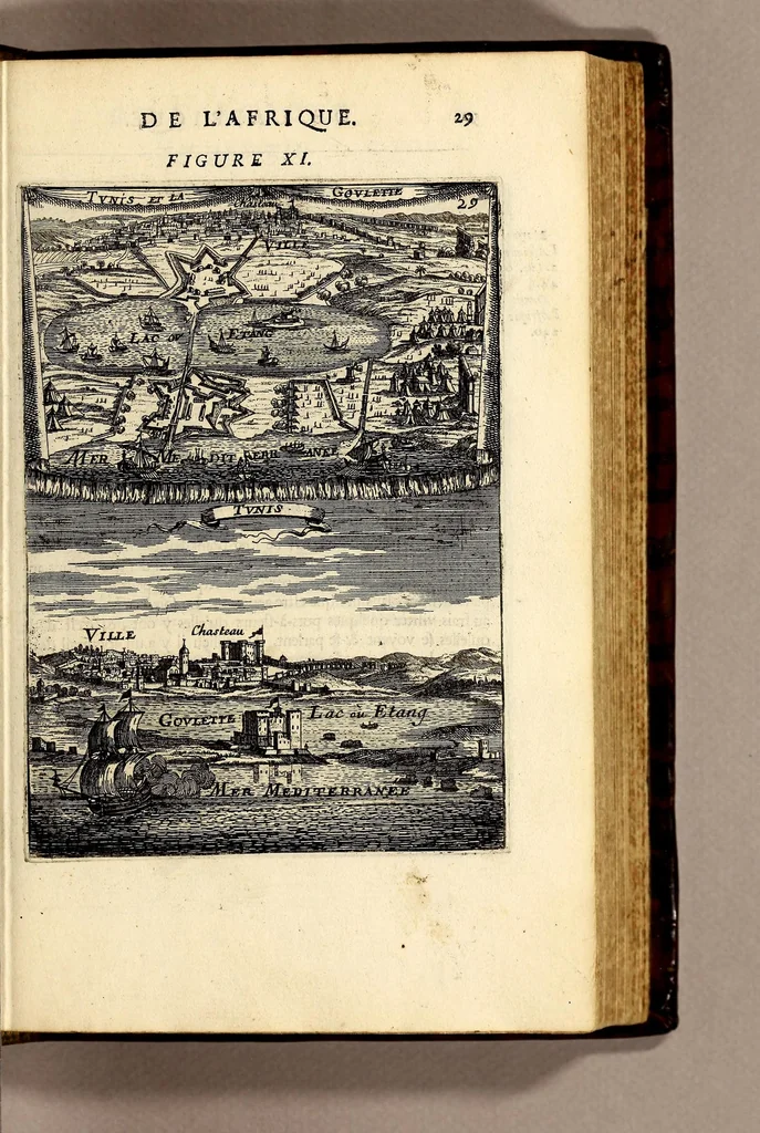 An illustration from Description de l'univers, : contenant les differents systêmes du monde, les cartes generales & particulieres de la geographie ancienne & moderne : les plans & les profils des principales villes & des autres lieux plus considerables de la terre ; avec les portraits des souverains qui y commandent, leurs blasons, titres & livrées : et les mœurs, religions, gouvernemens & divers habillemens de chaque nation. Dediee au roy., 1683, leaf 45