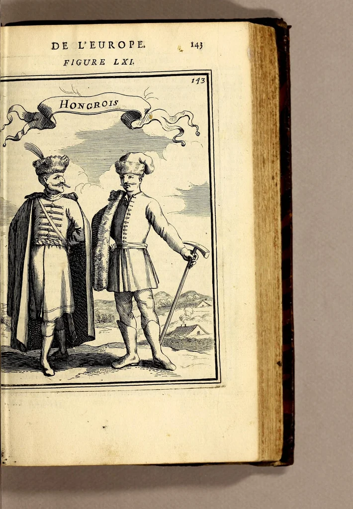 An illustration from Description de l'univers, : contenant les differents systêmes du monde, les cartes generales & particulieres de la geographie ancienne & moderne : les plans & les profils des principales villes & des autres lieux plus considerables de la terre ; avec les portraits des souverains qui y commandent, leurs blasons, titres & livrées : et les mœurs, religions, gouvernemens & divers habillemens de chaque nation. Dediee au roy., 1683, leaf 161