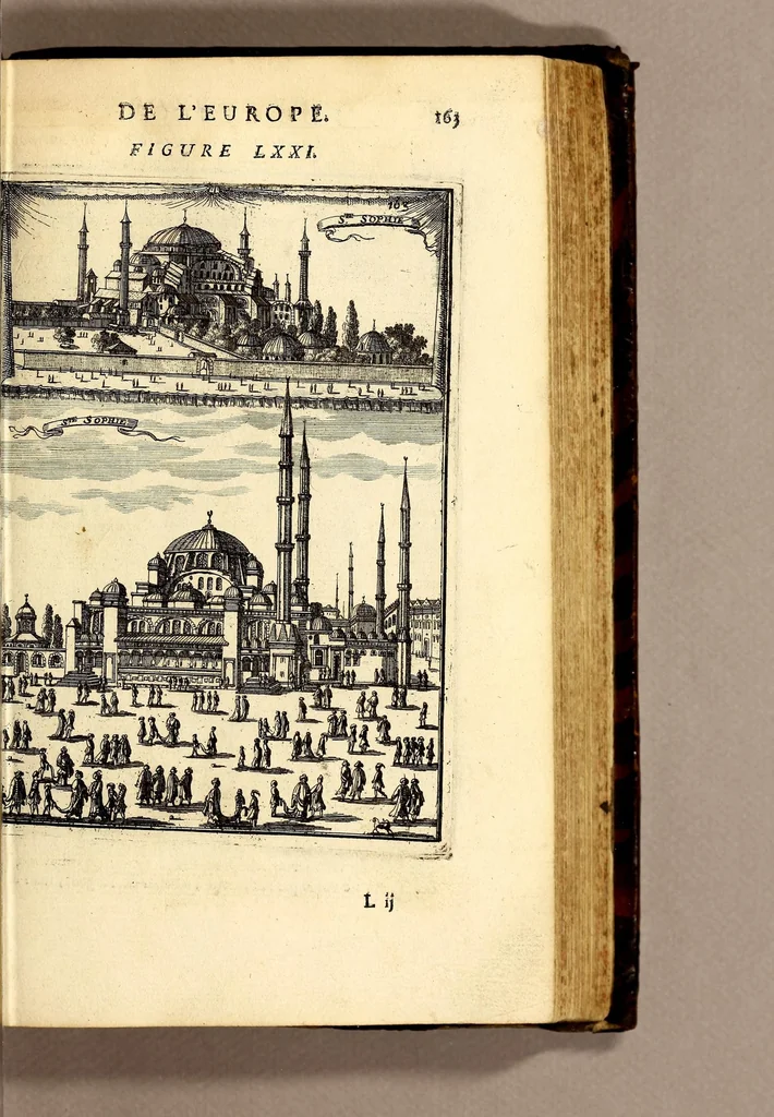 An illustration from Description de l'univers, : contenant les differents systêmes du monde, les cartes generales & particulieres de la geographie ancienne & moderne : les plans & les profils des principales villes & des autres lieux plus considerables de la terre ; avec les portraits des souverains qui y commandent, leurs blasons, titres & livrées : et les mœurs, religions, gouvernemens & divers habillemens de chaque nation. Dediee au roy., 1683, leaf 181