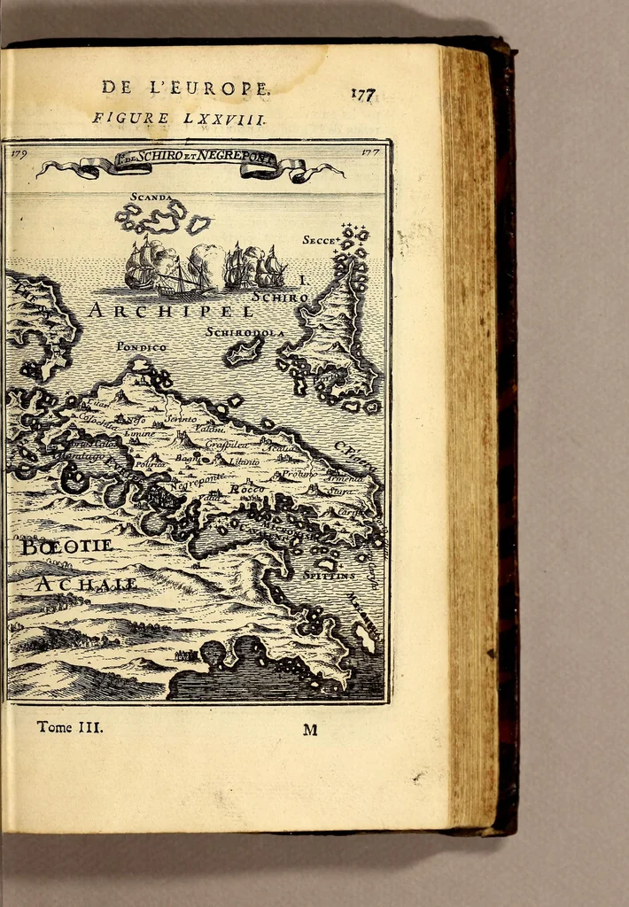 An illustration from Description de l'univers, : contenant les differents systêmes du monde, les cartes generales & particulieres de la geographie ancienne & moderne : les plans & les profils des principales villes & des autres lieux plus considerables de la terre ; avec les portraits des souverains qui y commandent, leurs blasons, titres & livrées : et les mœurs, religions, gouvernemens & divers habillemens de chaque nation. Dediee au roy., 1683, leaf 195