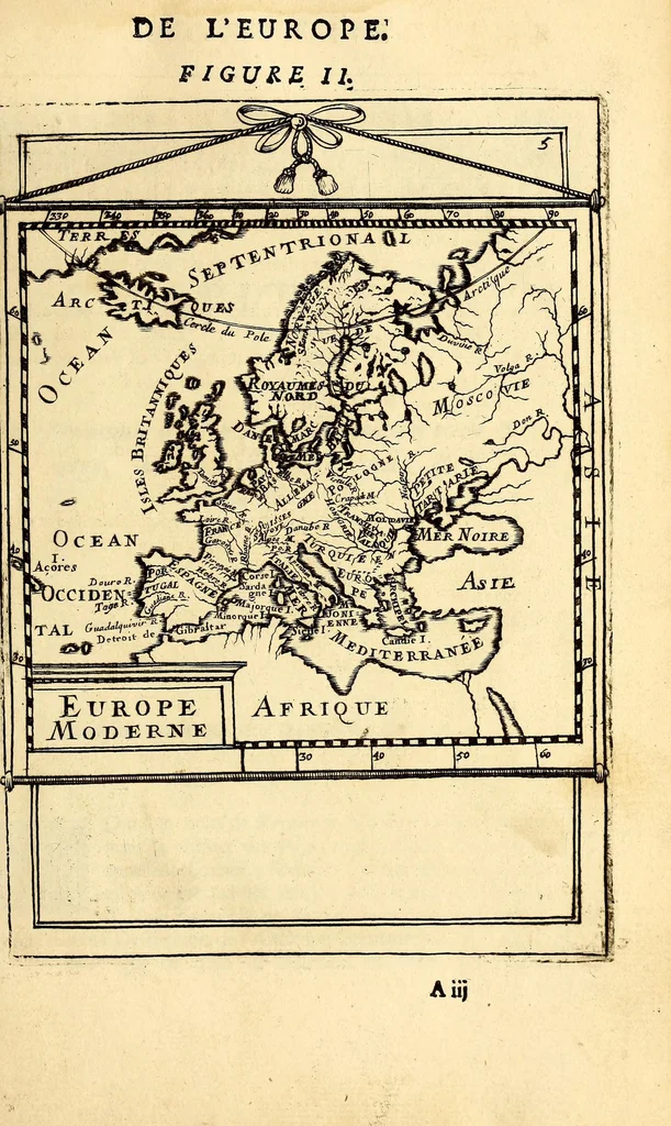An illustration from Description de l'univers, : contenant les differents systêmes du monde, les cartes generales & particulieres de la geographie ancienne & moderne : les plans & les profils des principales villes & des autres lieux plus considerables de la terre ; avec les portraits des souverains qui y commandent, leurs blasons, titres & livrées : et les mœurs, religions, gouvernemens & divers habillemens de chaque nation. Dediee au roy., 1683, leaf 23