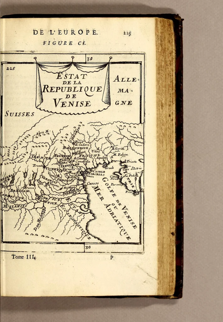 An illustration from Description de l'univers, : contenant les differents systêmes du monde, les cartes generales & particulieres de la geographie ancienne & moderne : les plans & les profils des principales villes & des autres lieux plus considerables de la terre ; avec les portraits des souverains qui y commandent, leurs blasons, titres & livrées : et les mœurs, religions, gouvernemens & divers habillemens de chaque nation. Dediee au roy., 1683, leaf 243