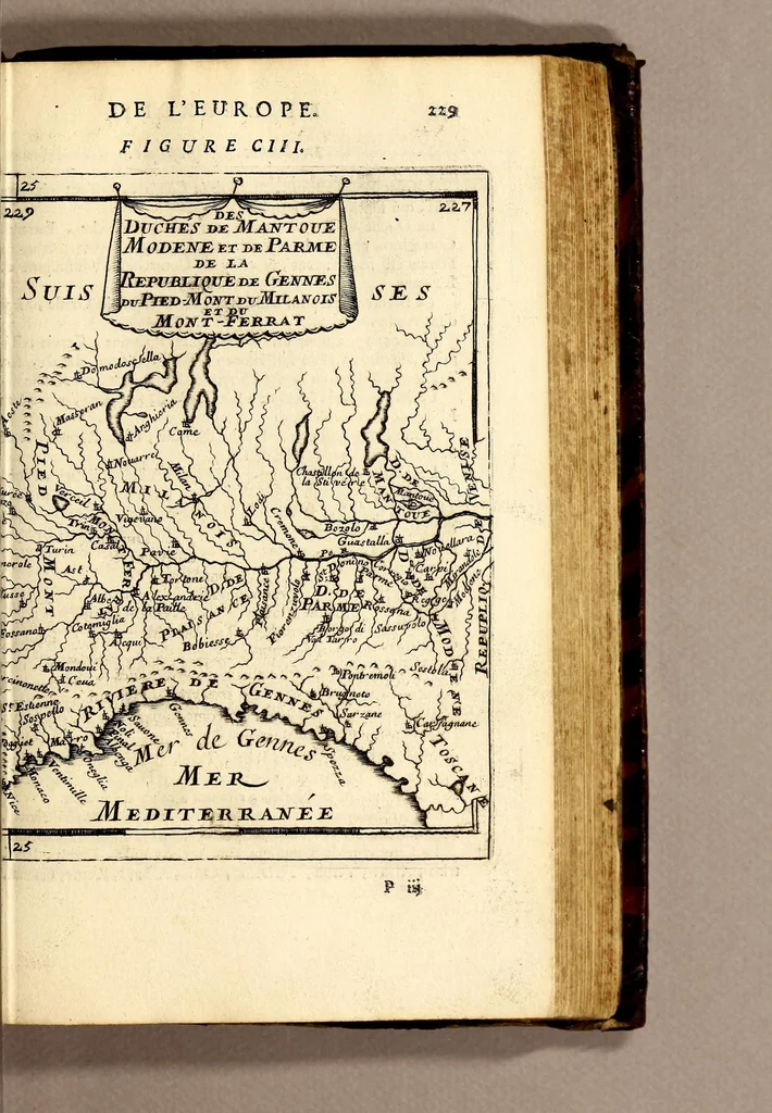 An illustration from Description de l'univers, : contenant les differents systêmes du monde, les cartes generales & particulieres de la geographie ancienne & moderne : les plans & les profils des principales villes & des autres lieux plus considerables de la terre ; avec les portraits des souverains qui y commandent, leurs blasons, titres & livrées : et les mœurs, religions, gouvernemens & divers habillemens de chaque nation. Dediee au roy., 1683, leaf 247
