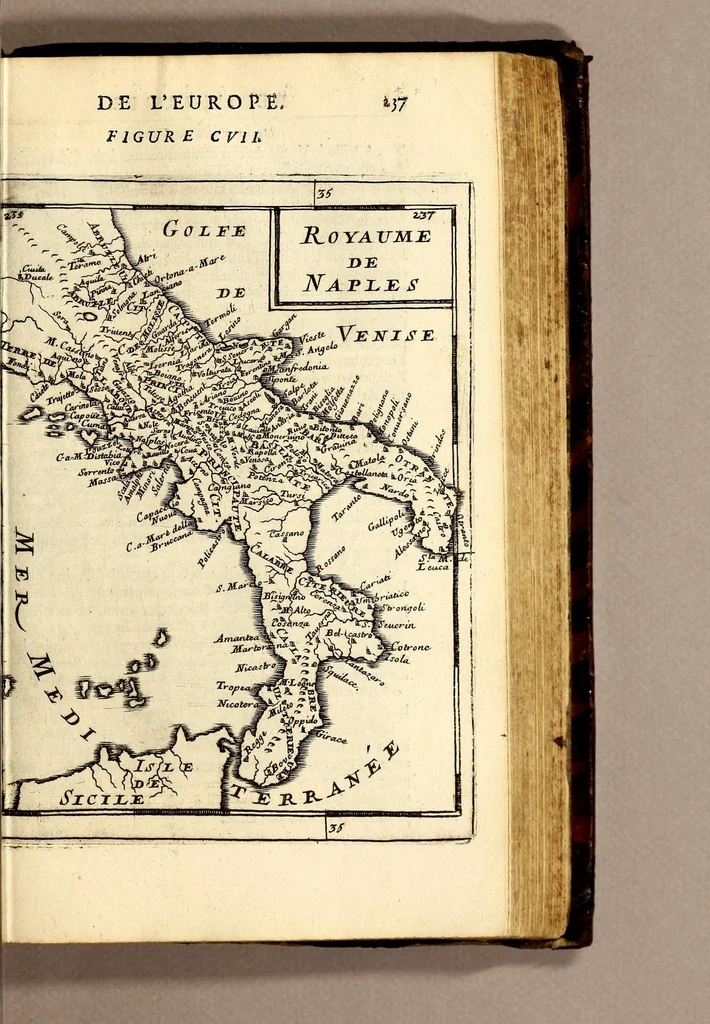 An illustration from Description de l'univers, : contenant les differents systêmes du monde, les cartes generales & particulieres de la geographie ancienne & moderne : les plans & les profils des principales villes & des autres lieux plus considerables de la terre ; avec les portraits des souverains qui y commandent, leurs blasons, titres & livrées : et les mœurs, religions, gouvernemens & divers habillemens de chaque nation. Dediee au roy., 1683, leaf 255