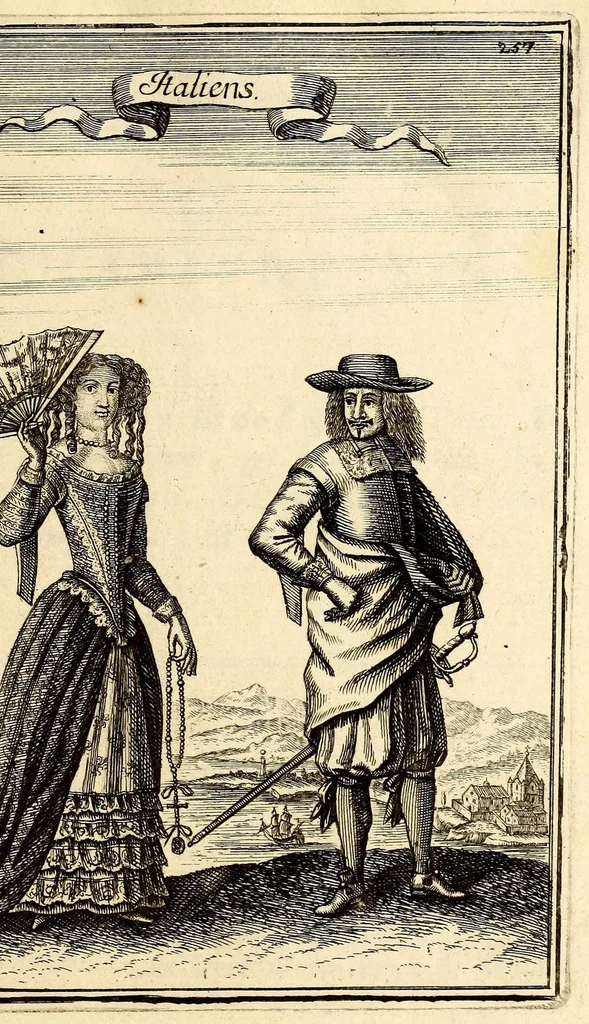 An illustration from Description de l'univers, : contenant les differents systêmes du monde, les cartes generales & particulieres de la geographie ancienne & moderne : les plans & les profils des principales villes & des autres lieux plus considerables de la terre ; avec les portraits des souverains qui y commandent, leurs blasons, titres & livrées : et les mœurs, religions, gouvernemens & divers habillemens de chaque nation. Dediee au roy., 1683, leaf 275