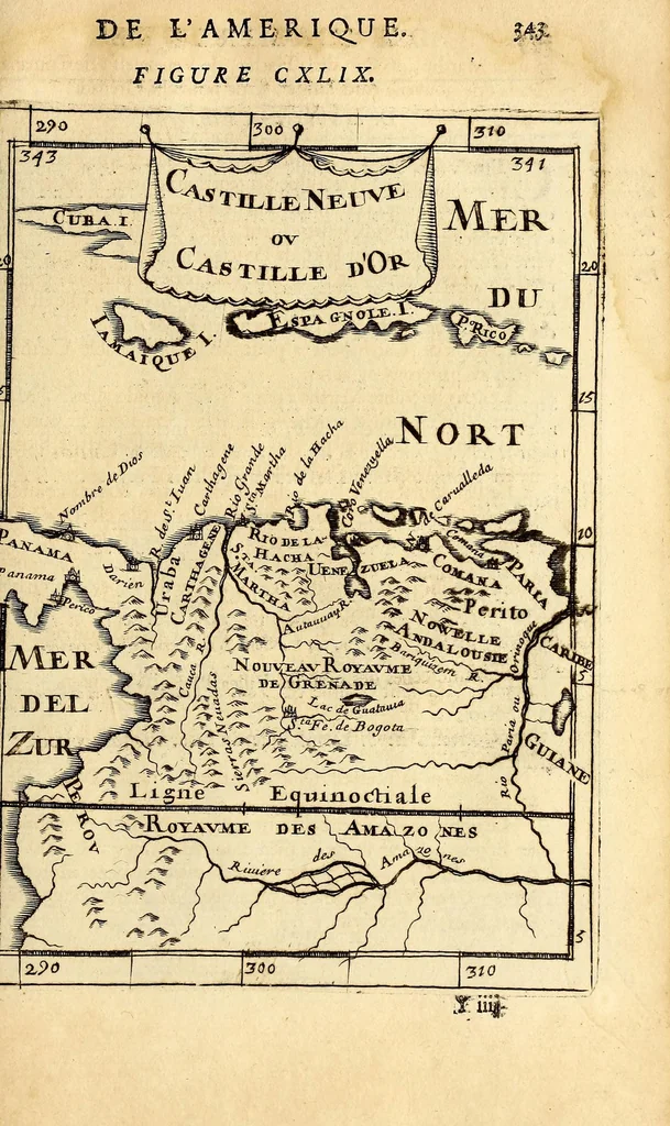 An illustration from Description de l'univers, : contenant les differents systêmes du monde, les cartes generales & particulieres de la geographie ancienne & moderne : les plans & les profils des principales villes & des autres lieux plus considerables de la terre ; avec les portraits des souverains qui y commandent, leurs blasons, titres & livrées : et les mœurs, religions, gouvernemens & divers habillemens de chaque nation. Dediee au roy., 1683, leaf 375