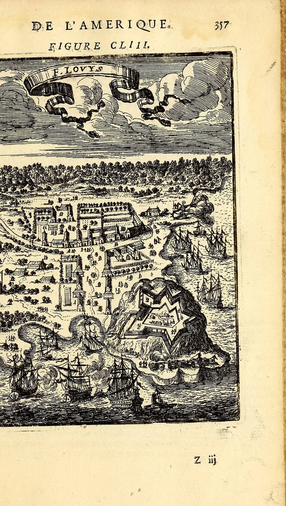 An illustration from Description de l'univers, : contenant les differents systêmes du monde, les cartes generales & particulieres de la geographie ancienne & moderne : les plans & les profils des principales villes & des autres lieux plus considerables de la terre ; avec les portraits des souverains qui y commandent, leurs blasons, titres & livrées : et les mœurs, religions, gouvernemens & divers habillemens de chaque nation. Dediee au roy., 1683, leaf 389