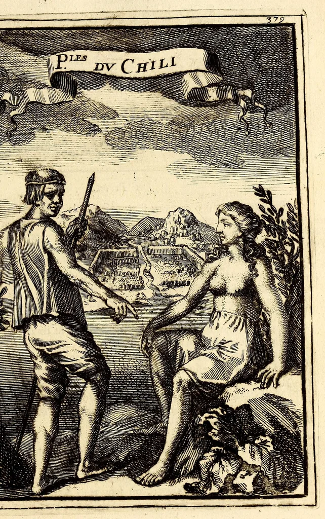 An illustration from Description de l'univers, : contenant les differents systêmes du monde, les cartes generales & particulieres de la geographie ancienne & moderne : les plans & les profils des principales villes & des autres lieux plus considerables de la terre ; avec les portraits des souverains qui y commandent, leurs blasons, titres & livrées : et les mœurs, religions, gouvernemens & divers habillemens de chaque nation. Dediee au roy., 1683, leaf 411