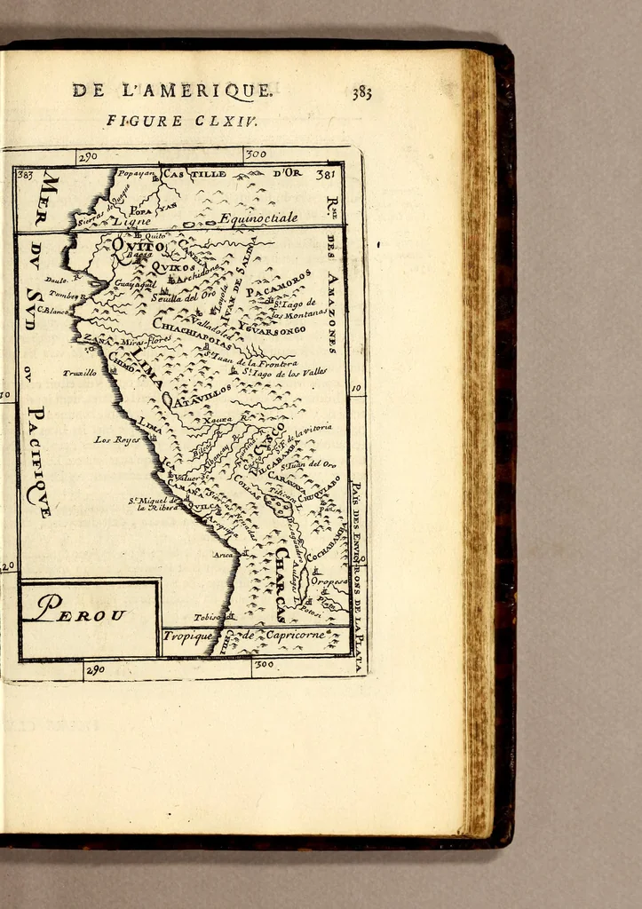 An illustration from Description de l'univers, : contenant les differents systêmes du monde, les cartes generales & particulieres de la geographie ancienne & moderne : les plans & les profils des principales villes & des autres lieux plus considerables de la terre ; avec les portraits des souverains qui y commandent, leurs blasons, titres & livrées : et les mœurs, religions, gouvernemens & divers habillemens de chaque nation. Dediee au roy., 1683, leaf 415