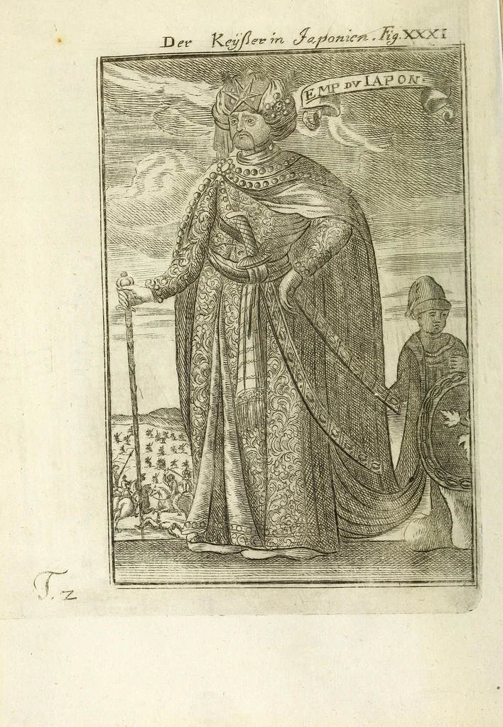 An illustration from Description de l'univers : contenant les differents systemes du monde, les cartes generales & particulieres de la geographie ancienne & moderne, les plans & les profils des principales villes & des autres lieux plus considerables de la Terre : avec les portraits des souverains qui y commandent, leurs blasons, titres & livrées : et les moeurs, religions, gouvernemens & divers habillemens de chaque nation, 1685, leaf 106
