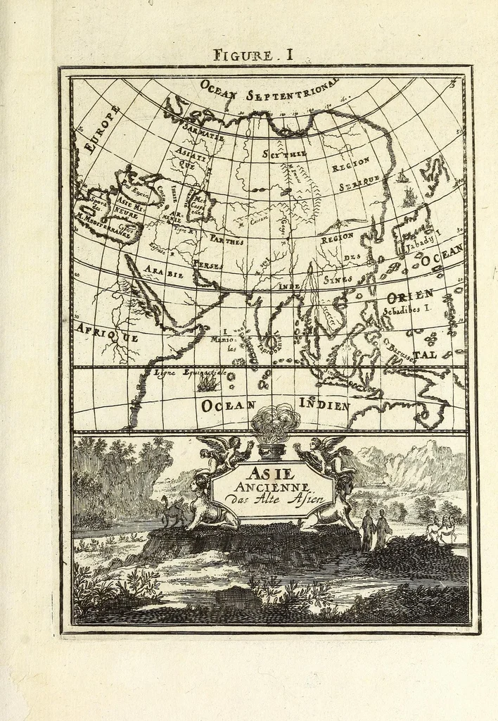 An illustration from Description de l'univers : contenant les differents systemes du monde, les cartes generales & particulieres de la geographie ancienne & moderne, les plans & les profils des principales villes & des autres lieux plus considerables de la Terre : avec les portraits des souverains qui y commandent, leurs blasons, titres & livrées : et les moeurs, religions, gouvernemens & divers habillemens de chaque nation, 1685, leaf 15