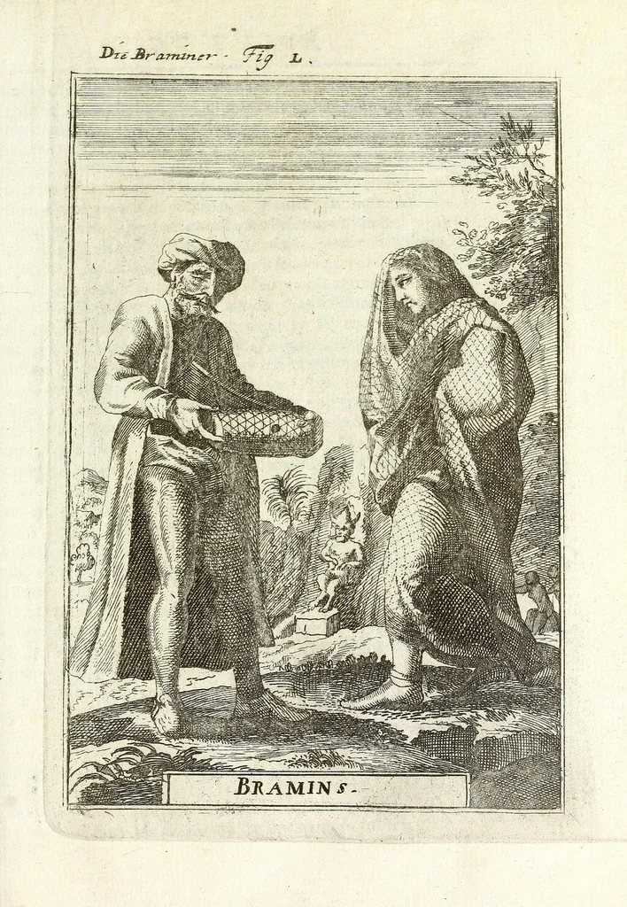 An illustration from Description de l'univers : contenant les differents systemes du monde, les cartes generales & particulieres de la geographie ancienne & moderne, les plans & les profils des principales villes & des autres lieux plus considerables de la Terre : avec les portraits des souverains qui y commandent, leurs blasons, titres & livrées : et les moeurs, religions, gouvernemens & divers habillemens de chaque nation, 1685, leaf 157