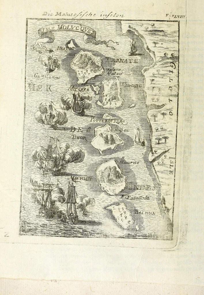 An illustration from Description de l'univers : contenant les differents systemes du monde, les cartes generales & particulieres de la geographie ancienne & moderne, les plans & les profils des principales villes & des autres lieux plus considerables de la Terre : avec les portraits des souverains qui y commandent, leurs blasons, titres & livrées : et les moeurs, religions, gouvernemens & divers habillemens de chaque nation, 1685, leaf 186