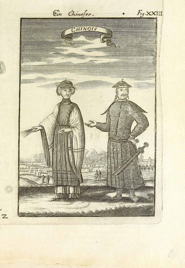 An illustration from Description de l'univers : contenant les differents systemes du monde, les cartes generales & particulieres de la geographie ancienne & moderne, les plans & les profils des principales villes & des autres lieux plus considerables de la Terre : avec les portraits des souverains qui y commandent, leurs blasons, titres & livrées : et les moeurs, religions, gouvernemens & divers habillemens de chaque nation, 1685, leaf 79