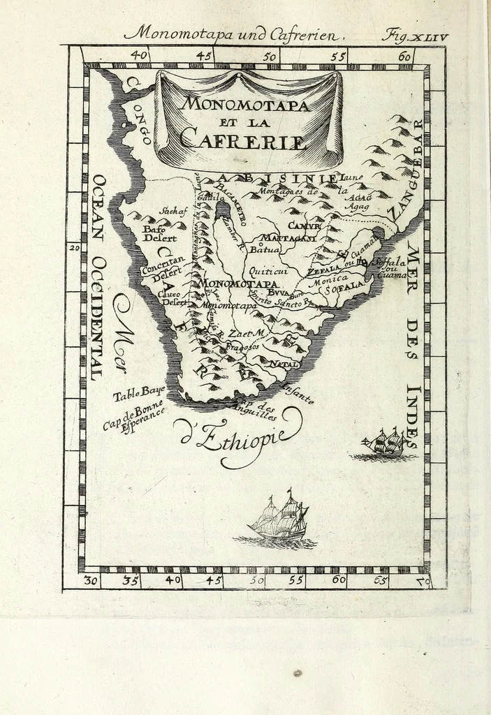 An illustration from Description de l'univers : contenant les differents systemes du monde, les cartes generales & particulieres de la geographie ancienne & moderne, les plans & les profils des principales villes & des autres lieux plus considerables de la Terre : avec les portraits des souverains qui y commandent, leurs blasons, titres & livrées : et les moeurs, religions, gouvernemens & divers habillemens de chaque nation, 1685, leaf 156