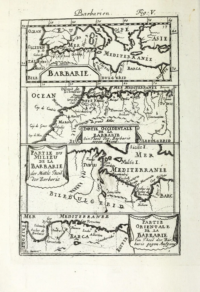 An illustration from Description de l'univers : contenant les differents systemes du monde, les cartes generales & particulieres de la geographie ancienne & moderne, les plans & les profils des principales villes & des autres lieux plus considerables de la Terre : avec les portraits des souverains qui y commandent, leurs blasons, titres & livrées : et les moeurs, religions, gouvernemens & divers habillemens de chaque nation, 1685, leaf 28