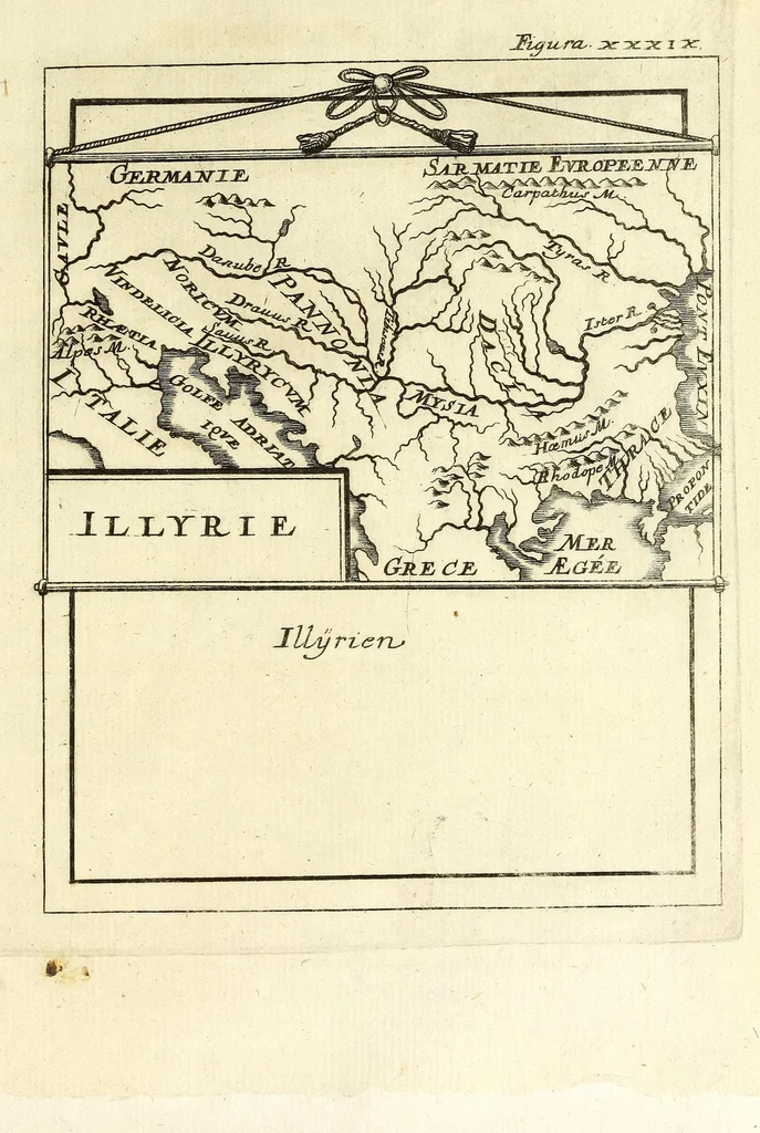 An illustration from Description de l'univers : contenant les differents systemes du monde, les cartes generales & particulieres de la geographie ancienne & moderne, les plans & les profils des principales villes & des autres lieux plus considerables de la Terre : avec les portraits des souverains qui y commandent, leurs blasons, titres & livrées : et les moeurs, religions, gouvernemens & divers habillemens de chaque nation, 1685, leaf 151