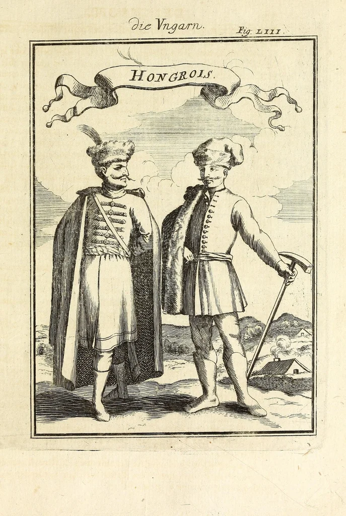 An illustration from Description de l'univers : contenant les differents systemes du monde, les cartes generales & particulieres de la geographie ancienne & moderne, les plans & les profils des principales villes & des autres lieux plus considerables de la Terre : avec les portraits des souverains qui y commandent, leurs blasons, titres & livrées : et les moeurs, religions, gouvernemens & divers habillemens de chaque nation, 1685, leaf 195