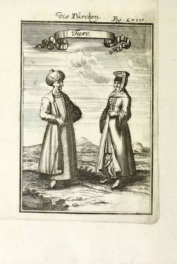 An illustration from Description de l'univers : contenant les differents systemes du monde, les cartes generales & particulieres de la geographie ancienne & moderne, les plans & les profils des principales villes & des autres lieux plus considerables de la Terre : avec les portraits des souverains qui y commandent, leurs blasons, titres & livrées : et les moeurs, religions, gouvernemens & divers habillemens de chaque nation, 1685, leaf 226
