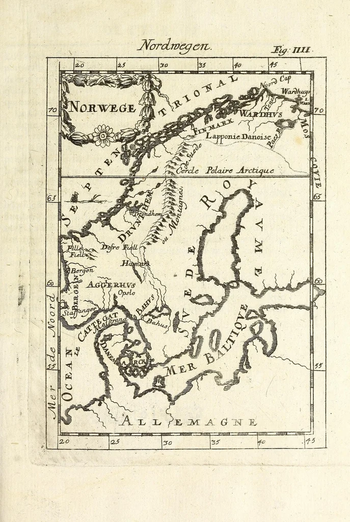 An illustration from Description de l'univers : contenant les differents systemes du monde, les cartes generales & particulieres de la geographie ancienne & moderne, les plans & les profils des principales villes & des autres lieux plus considerables de la Terre : avec les portraits des souverains qui y commandent, leurs blasons, titres & livrées : et les moeurs, religions, gouvernemens & divers habillemens de chaque nation, 1685, leaf 25