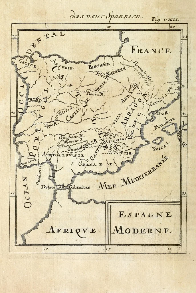 An illustration from Description de l'univers : contenant les differents systemes du monde, les cartes generales & particulieres de la geographie ancienne & moderne, les plans & les profils des principales villes & des autres lieux plus considerables de la Terre : avec les portraits des souverains qui y commandent, leurs blasons, titres & livrées : et les moeurs, religions, gouvernemens & divers habillemens de chaque nation, 1685, leaf 376