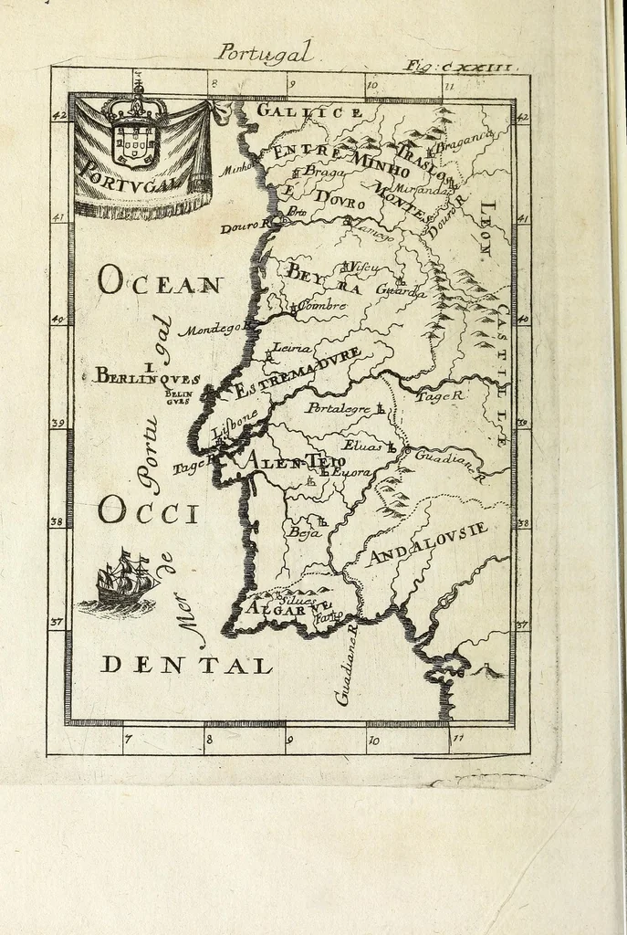 An illustration from Description de l'univers : contenant les differents systemes du monde, les cartes generales & particulieres de la geographie ancienne & moderne, les plans & les profils des principales villes & des autres lieux plus considerables de la Terre : avec les portraits des souverains qui y commandent, leurs blasons, titres & livrées : et les moeurs, religions, gouvernemens & divers habillemens de chaque nation, 1685, leaf 412