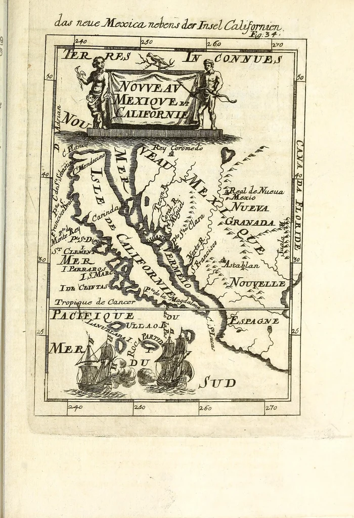 An illustration from Description de l'univers : contenant les differents systemes du monde, les cartes generales & particulieres de la geographie ancienne & moderne, les plans & les profils des principales villes & des autres lieux plus considerables de la Terre : avec les portraits des souverains qui y commandent, leurs blasons, titres & livrées : et les moeurs, religions, gouvernemens & divers habillemens de chaque nation, 1685, leaf 445