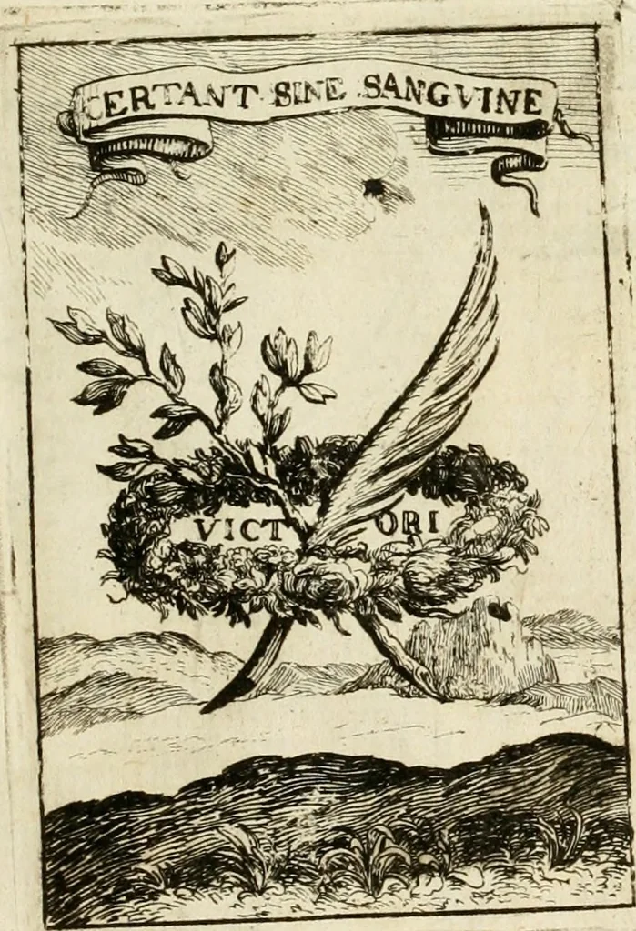 An illustration from Description des feux d'artifices faits a l'honneur du roy a Lille : par vn nouveau témoignage du zele de messieurs du Magistrat, ensuite de la venuë de Sa Majesté en cette ville, & de la rejouissance publique de la paix, l'an 1680, 1680, leaf 28