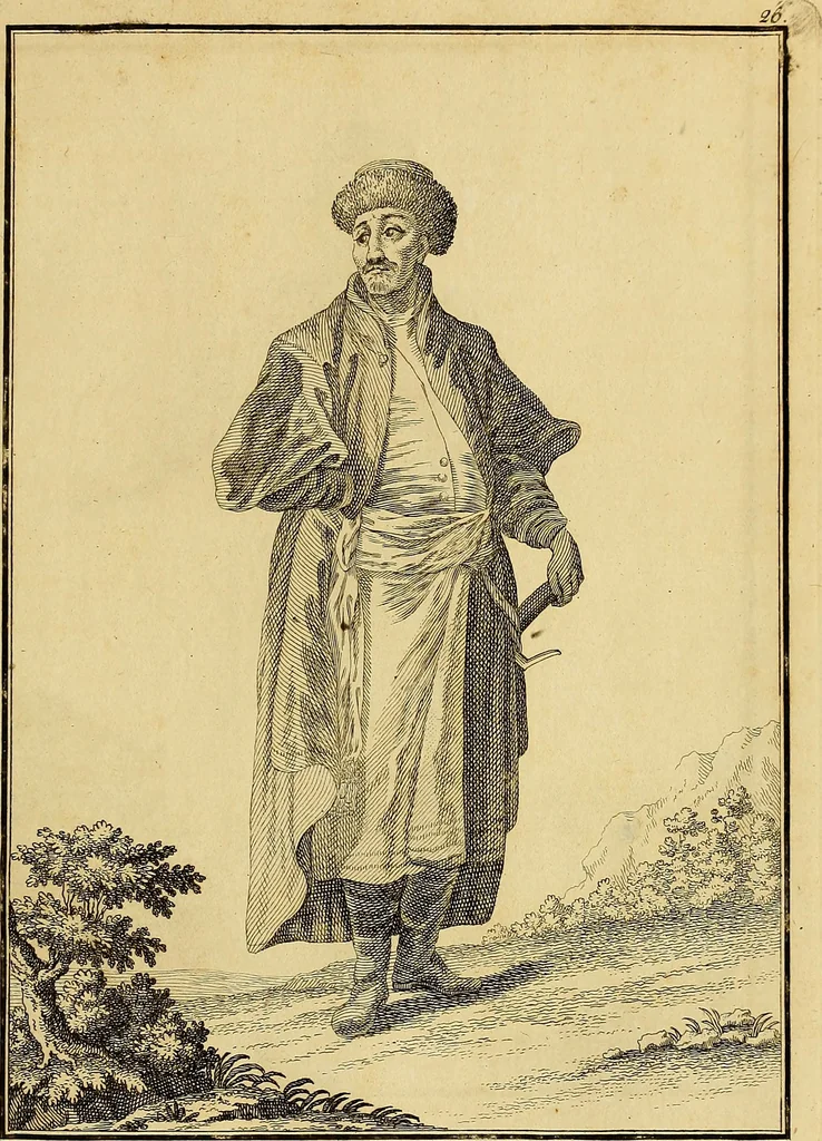 An illustration from Description de toutes les nations de l'empire de Russie, oú, L'on expose leurs moeurs, religions, usages, habitations, habillemens et autres particulatités remarquables, 1776, leaf 242