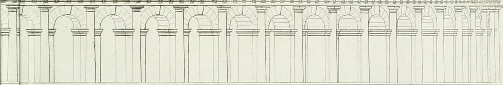 An illustration from Description du Théâtre de Marcellus, à Rome, rétabli dans son état primitif, daprès les vestiges qui en restent encore : mémoire joint aux plans, coupes, élévations et détails mesurés à Rome, addressés à lAcademie royale darchitecture de Paris, 1812, leaf 60