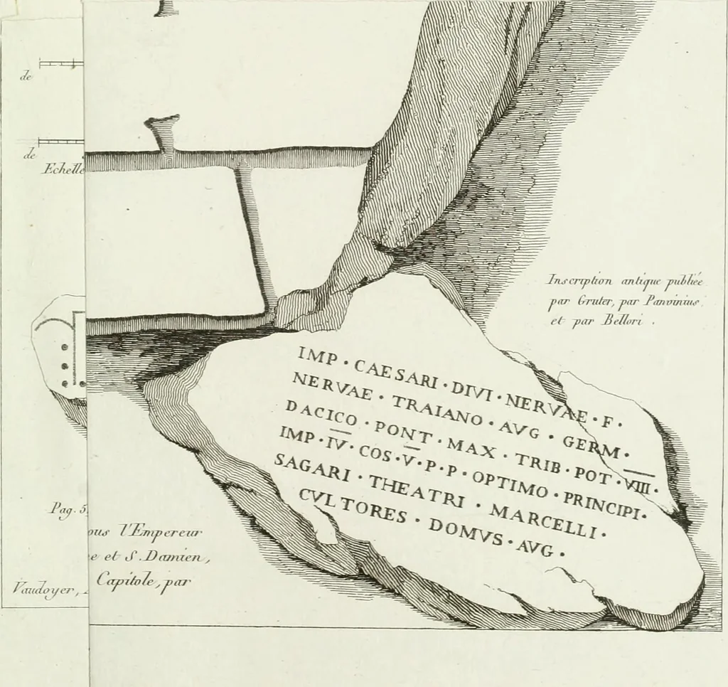 An illustration from Description du Théâtre de Marcellus, à Rome, rétabli dans son état primitif, daprès les vestiges qui en restent encore : mémoire joint aux plans, coupes, élévations et détails mesurés à Rome, addressés à lAcademie royale darchitecture de Paris, 1812, leaf 68