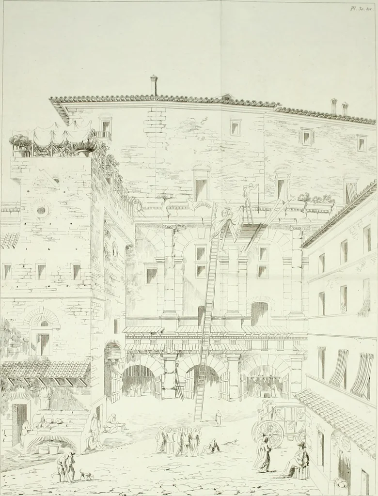 An illustration from Description du Théâtre de Marcellus, à Rome, rétabli dans son état primitif, daprès les vestiges qui en restent encore : mémoire joint aux plans, coupes, élévations et détails mesurés à Rome, addressés à lAcademie royale darchitecture de Paris, 1812, leaf 71