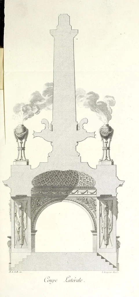 An illustration from Description et interpretation des portiques erigés a l'entrée de tres-hault et tres-puissant prince Louis de Bourbon, prince de Condé, premier prince du sang, duc d'Angeuien, Chasteaux-Roux, Albret, Mont-Morency, &c., gouverneur & lieutenant general pour Sa Majesté, és prouinces de Bourgongne, Bresse, & Berry, en la ville de Dijon le 6. mars 1648 : accompagnés des figures & arcz de triomphe, 1650, leaf 3