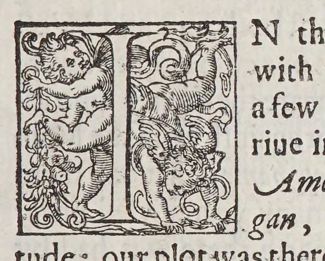 An illustration from A description of New England: or The observations, and discoueries, of Captain Iohn Smith (Admirall of that country) in the North of America, in the year of our Lord 1614 : with the successe of sixe ships, that went the next yeare 1615; and the accidents befell him among the French men of warre: With the proofe of the present benefit this countrey affoords: whither this present yeare, 1616, eight voluntary ships are gone to make further tryall, 1616, leaf 23